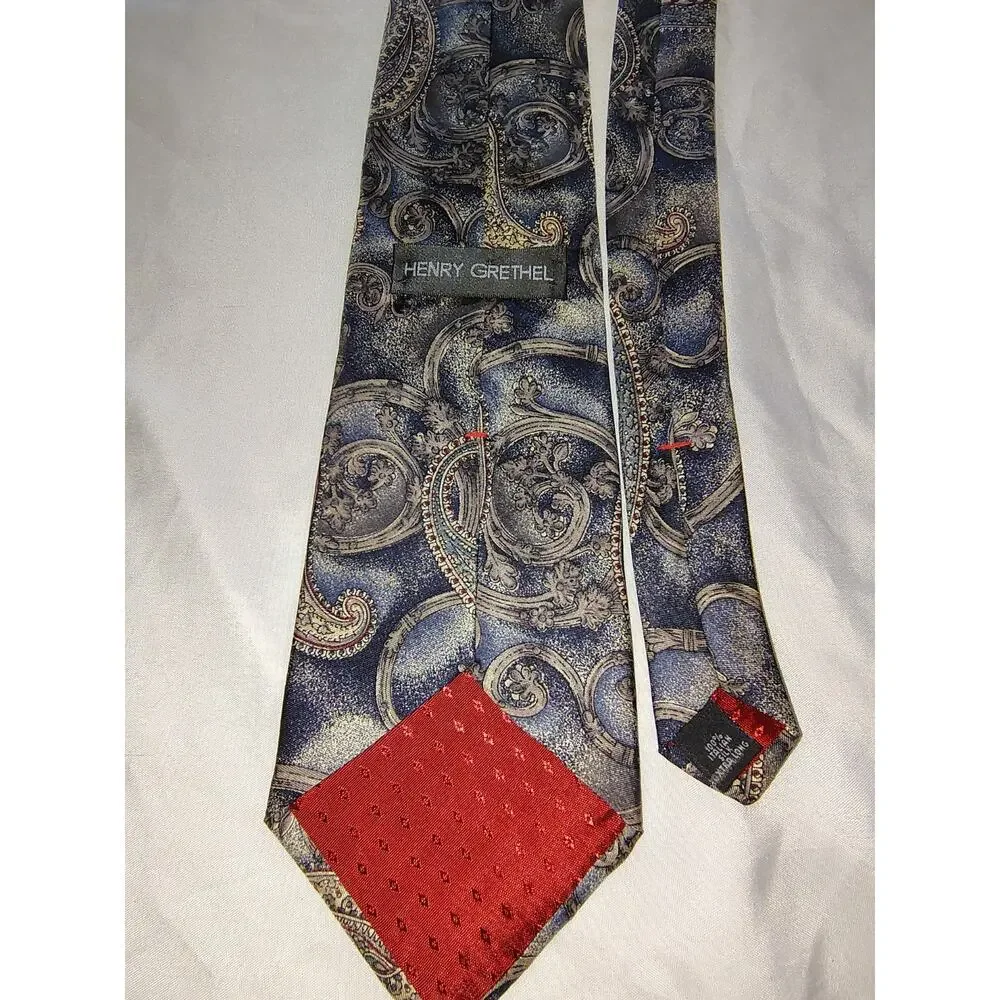 Vintage Henry Grethel Blue Paisley Silk extra Long Necktie